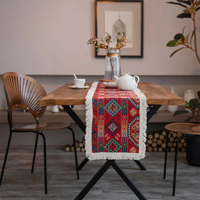Vintage algodão e linho borla tabela corredor, tecido jacquard, café mesa decoração, festa de Natal, casamento, cozinha, casa