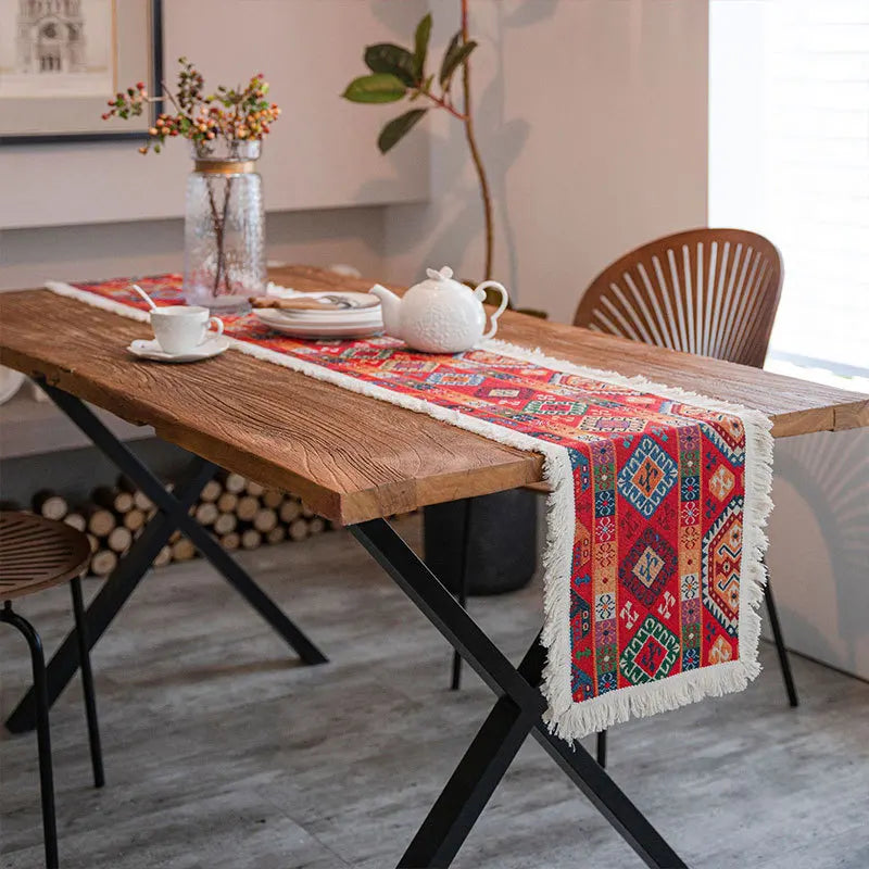 Vintage algodão e linho borla tabela corredor, tecido jacquard, café mesa decoração, festa de Natal, casamento, cozinha, casa