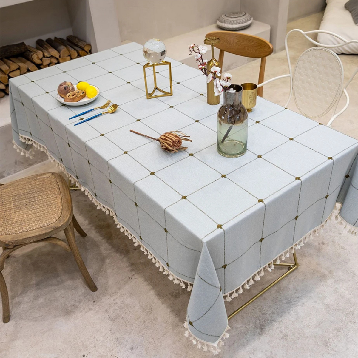 Toalha De Mesa Quadriculada Em Linho