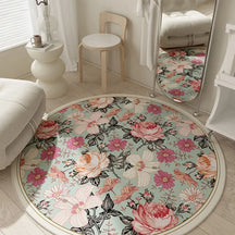 Tapete de pé antiderrapante confortável, tapetes florais rosa americanos, tapete redondo, sala de estar, vestiário, mesa de vestir, quarto, cabeceira, retro, americano